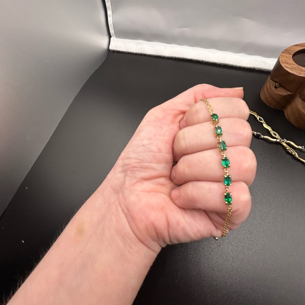 10K YG  Emerald Chain Link Bracelet Yellow Gold 10k 10KT 10kt 10 karat - Picture 6 of 10